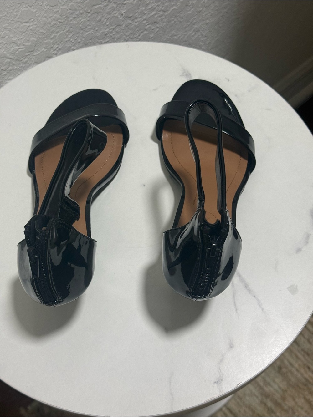 Women’s Black Patent Leather T-Strap Sandals
